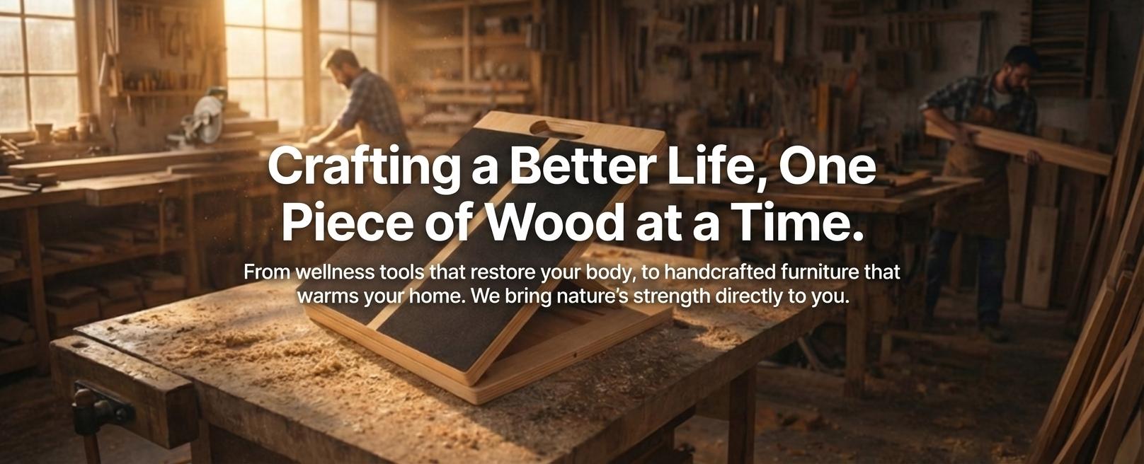 Wooden slant board and handcrafted furniture workshop environment
