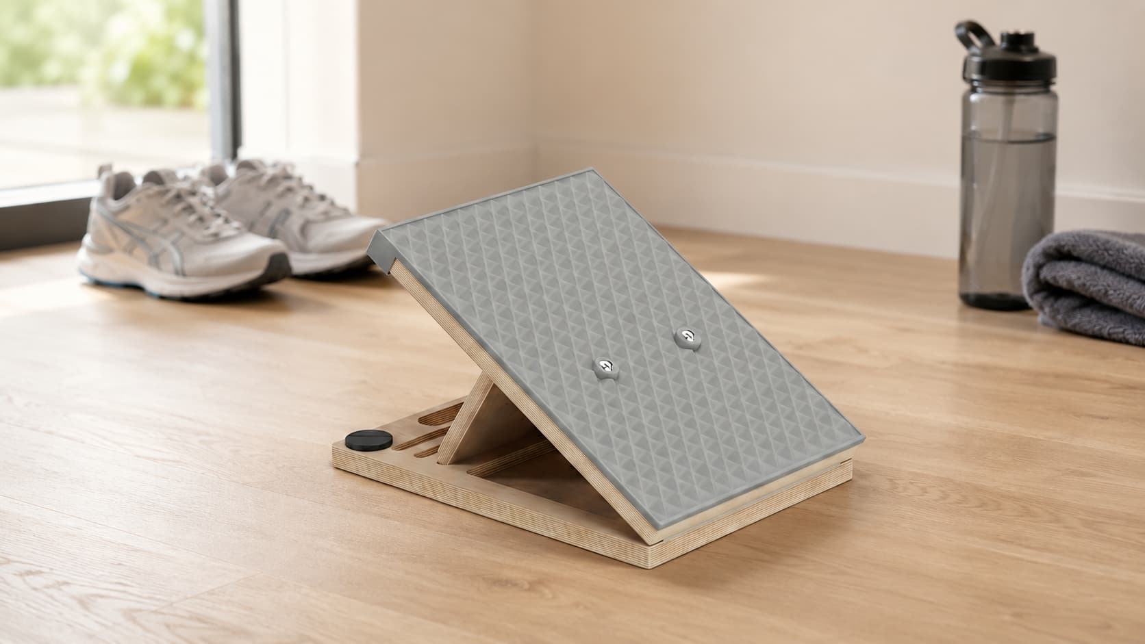 Liquid silicone slant board for runners and post-run calf stretching