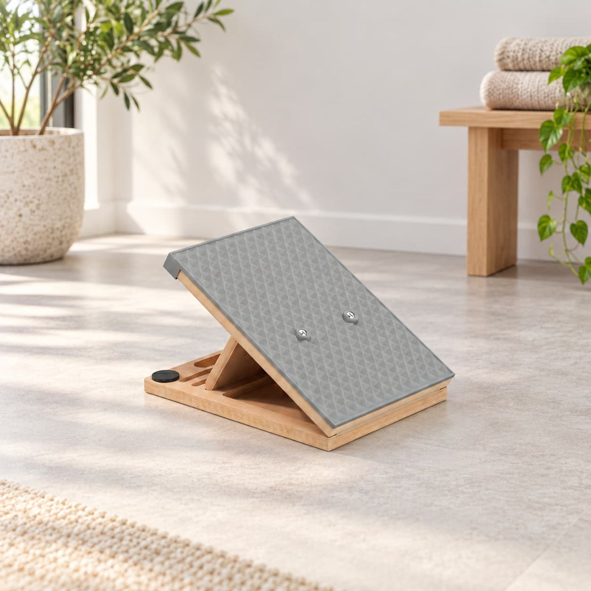 Frylr liquid silicone slant board with adjustable wooden base for calf stretching at home