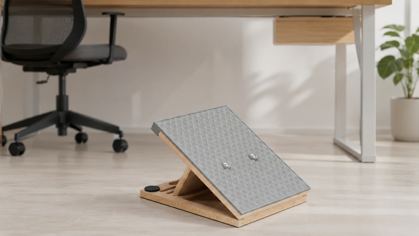 Liquid silicone slant board for under-desk calf stretching