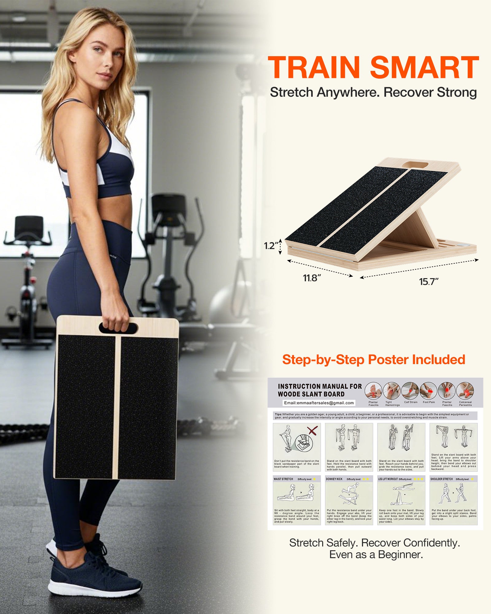 Frylr Portable Wooden Slant Board for Calf Stretching and Exercise, Adjustable Incline Wedge for Squats and Balance, Ankle, Knee and Heel Support, Professional Physical Therapy Equipment,Wood