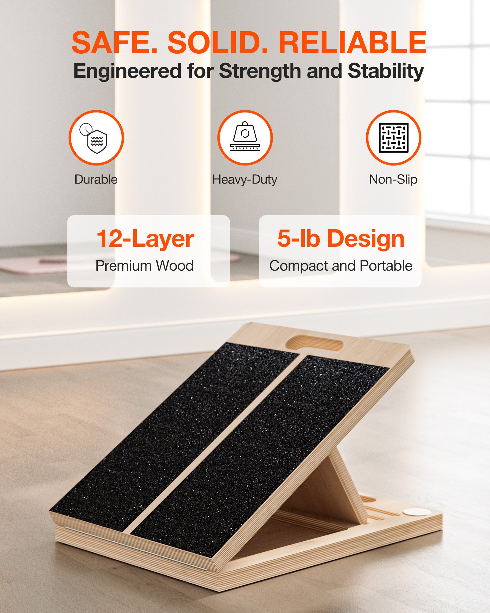 Frylr Portable Wooden Slant Board for Calf Stretching and Exercise, Adjustable Incline Wedge for Squats and Balance, Ankle, Knee and Heel Support, Professional Physical Therapy Equipment,Wood