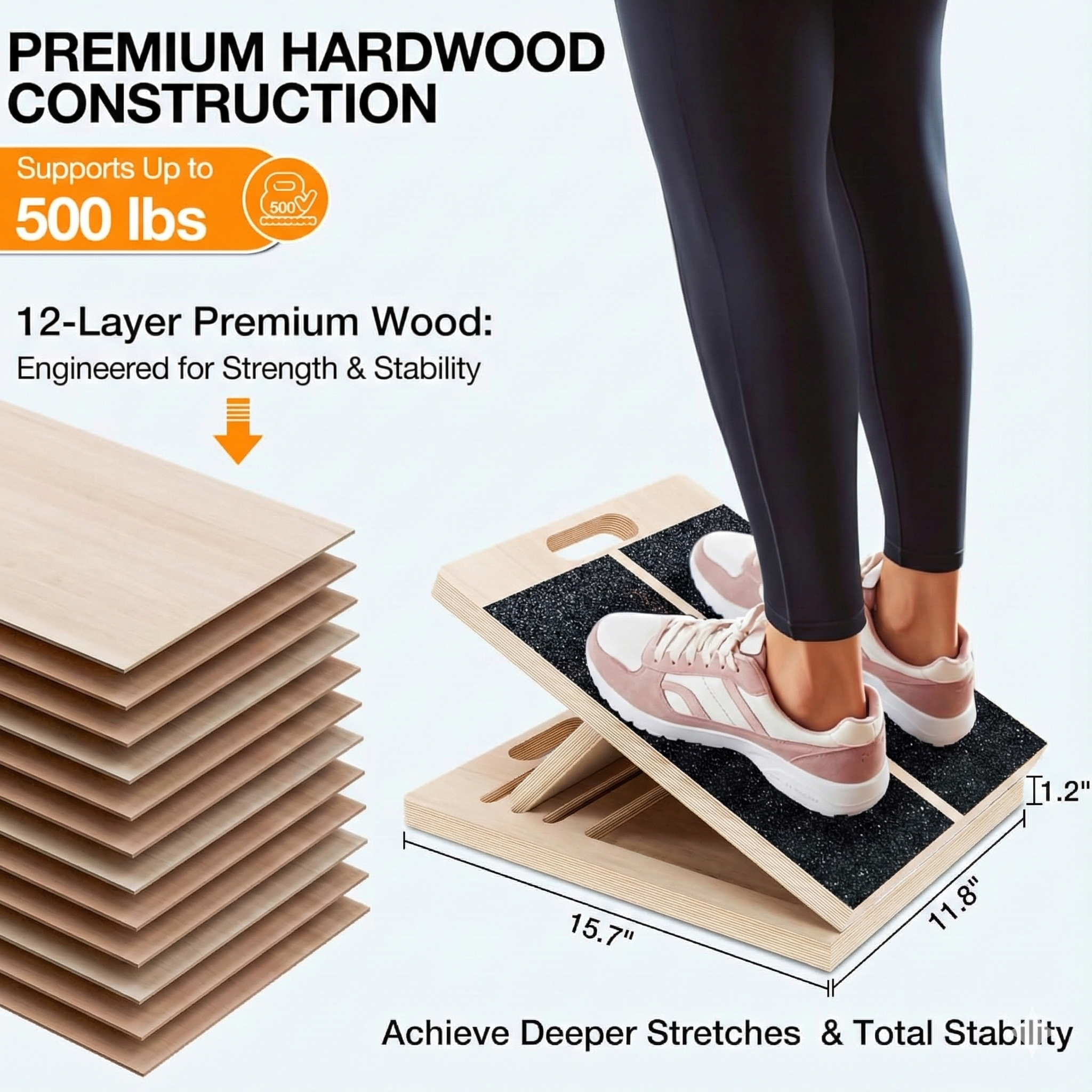 Frylr Professional Wooden Slant Board - 500lbs (Magnetic & Eucalyptus Wood)
