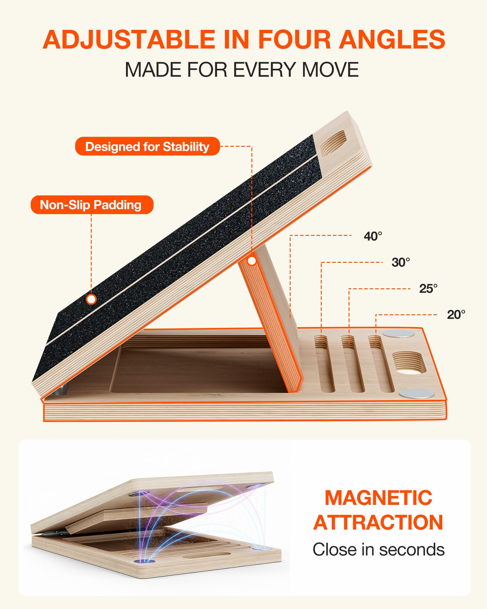 Frylr Portable Wooden Slant Board for Calf Stretching and Exercise, Adjustable Incline Wedge for Squats and Balance, Ankle, Knee and Heel Support, Professional Physical Therapy Equipment,Wood