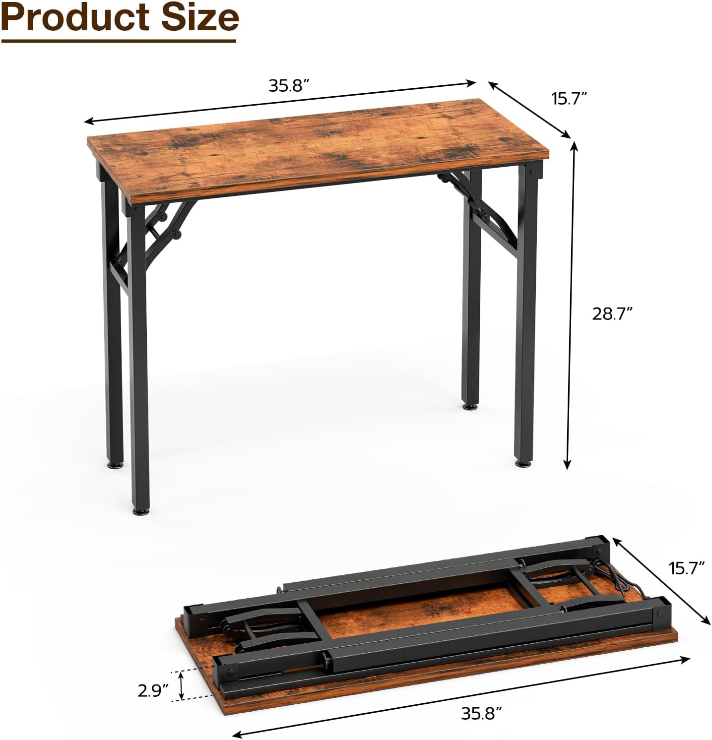TEMI Small Computer Desk Folding Table - 35.8 Foldable Office Desk. No Assembly. Perfect for Small Spaces in Bedroom. Dorm. or Apartment. Portable Mini Desk or Study Table with Compact Design. Brown