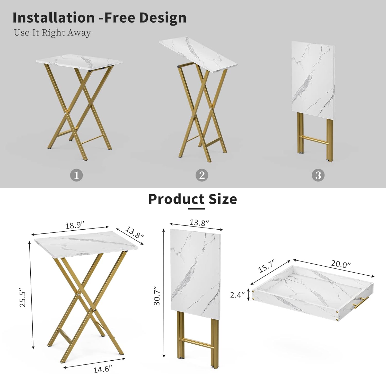 Folding TV Tray Tables. Set of 2 Side Table for Small Place. Snack Eating Tables at Couch. Folding Tables with Removable Serving Tray. Portable End Table Easy Assembly