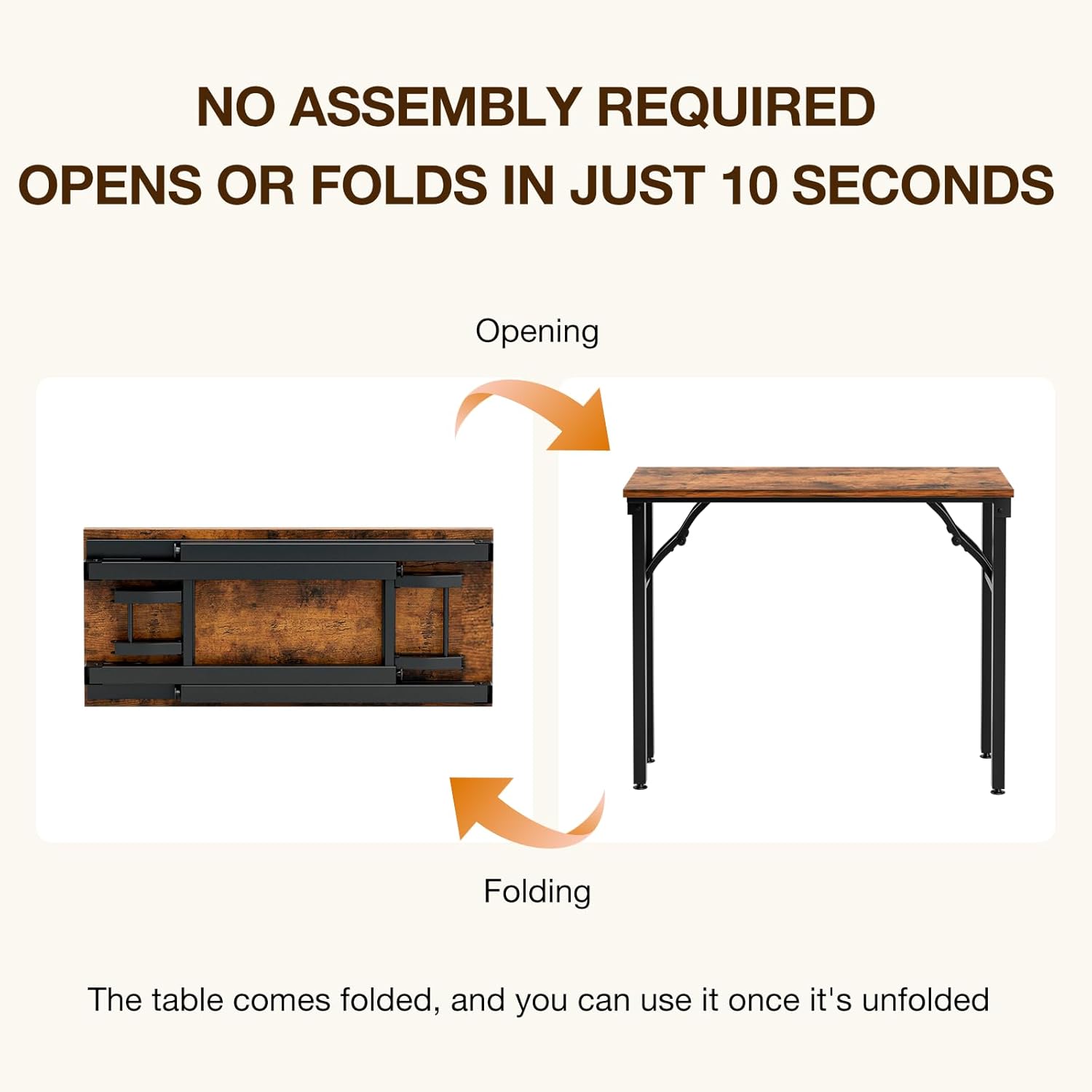 TEMI Small Computer Desk Folding Table - 35.8 Foldable Office Desk. No Assembly. Perfect for Small Spaces in Bedroom. Dorm. or Apartment. Portable Mini Desk or Study Table with Compact Design. Brown