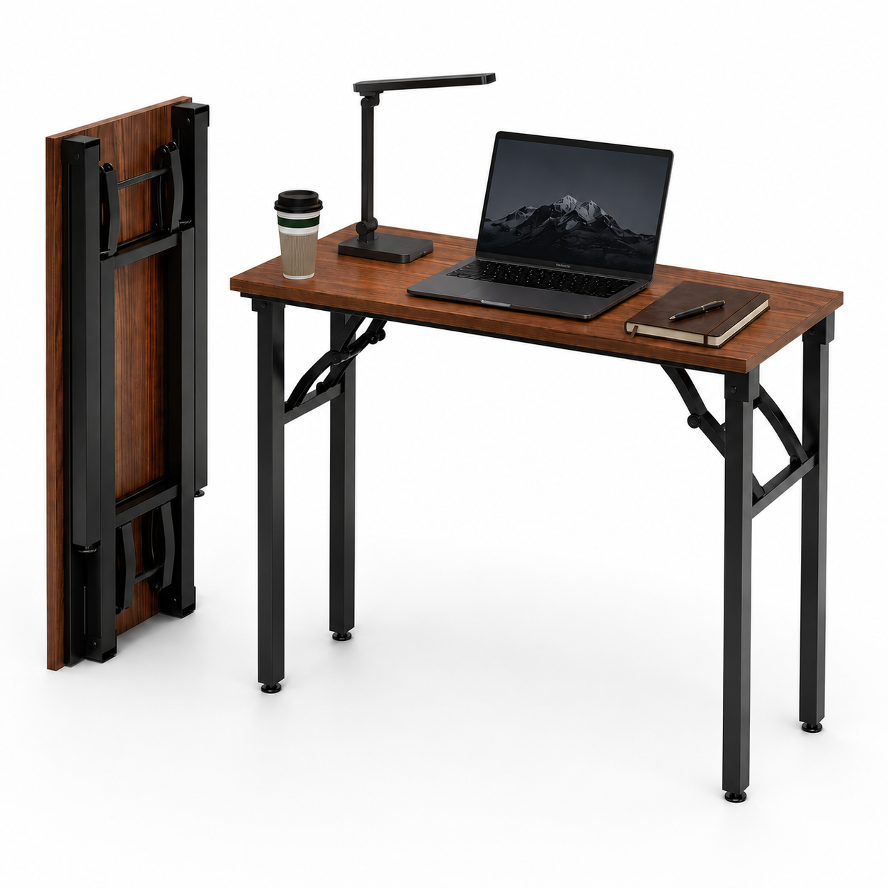 Frylr Small Folding Computer Desk - No Assembly Portable Writing Table for Home Office & Small Spaces (Sturdy Steel Frame) UPC:199874914893