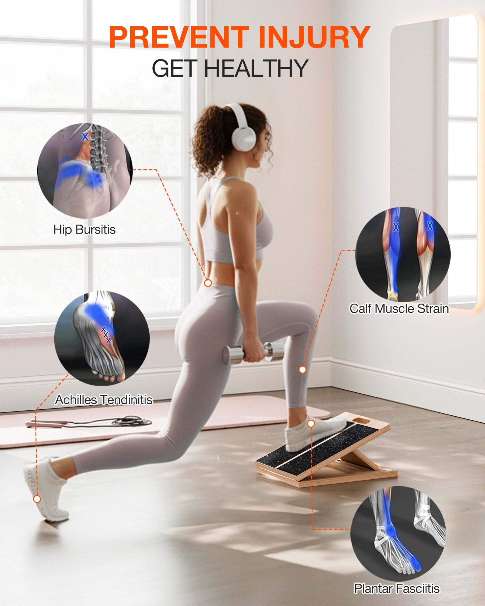 Frylr Portable Wooden Slant Board for Calf Stretching and Exercise, Adjustable Incline Wedge for Squats and Balance, Ankle, Knee and Heel Support, Professional Physical Therapy Equipment,Wood