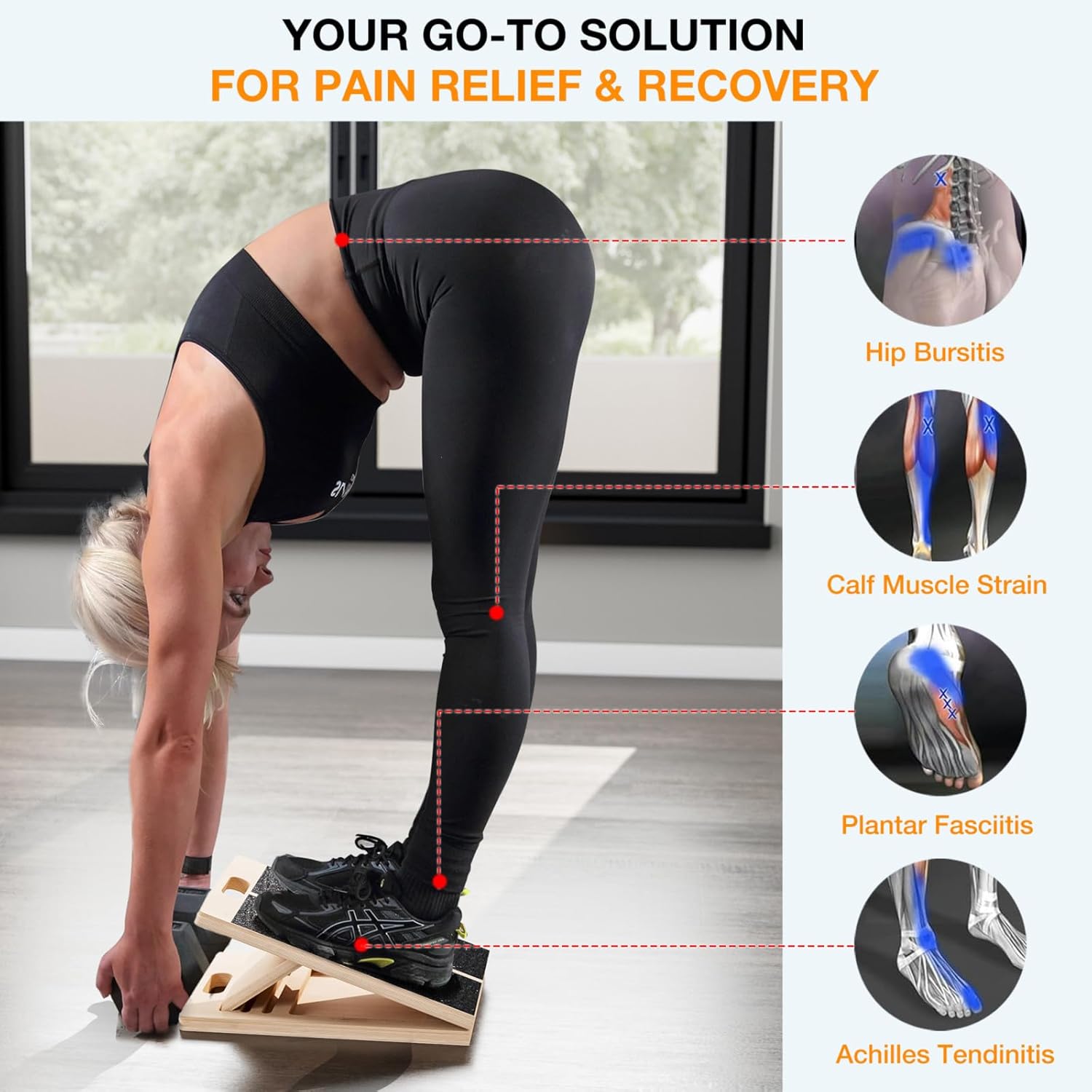 TEMI Slant Board for Calf-Stretching - Wooden Incline Wedge Stretcher for Squats. Foot & Ankle Mobility. Portable Fitness Equipment. Balance Block for Heel Stretch