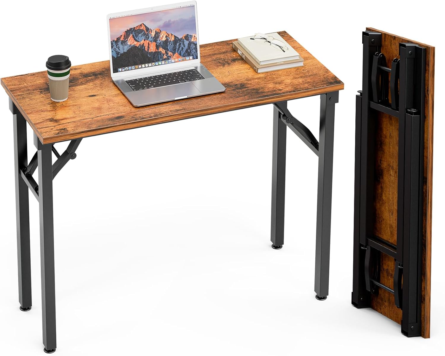 TEMI Small Computer Desk Folding Table - 35.8 Foldable Office Desk. No Assembly. Perfect for Small Spaces in Bedroom. Dorm. or Apartment. Portable Mini Desk or Study Table with Compact Design. Brown