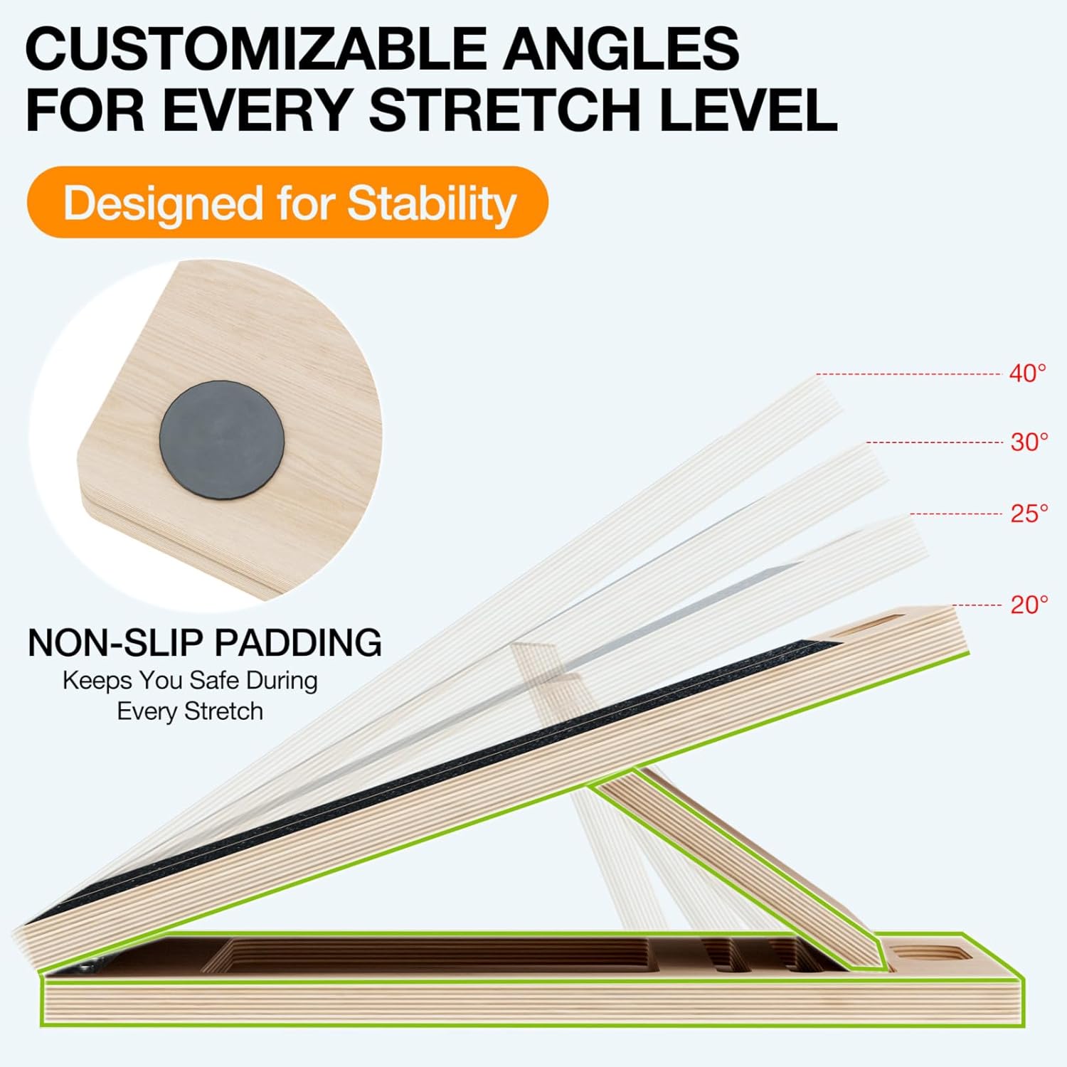 TEMI Slant Board for Calf-Stretching - Wooden Incline Wedge Stretcher for Squats. Foot & Ankle Mobility. Portable Fitness Equipment. Balance Block for Heel Stretch