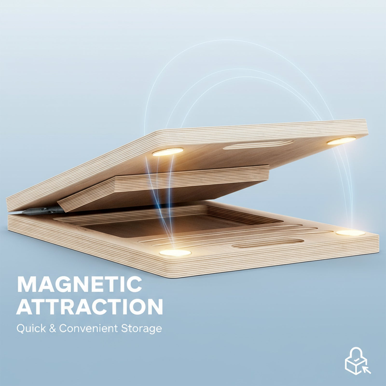 Smart magnetic locking system for folding wooden slant board quick storage