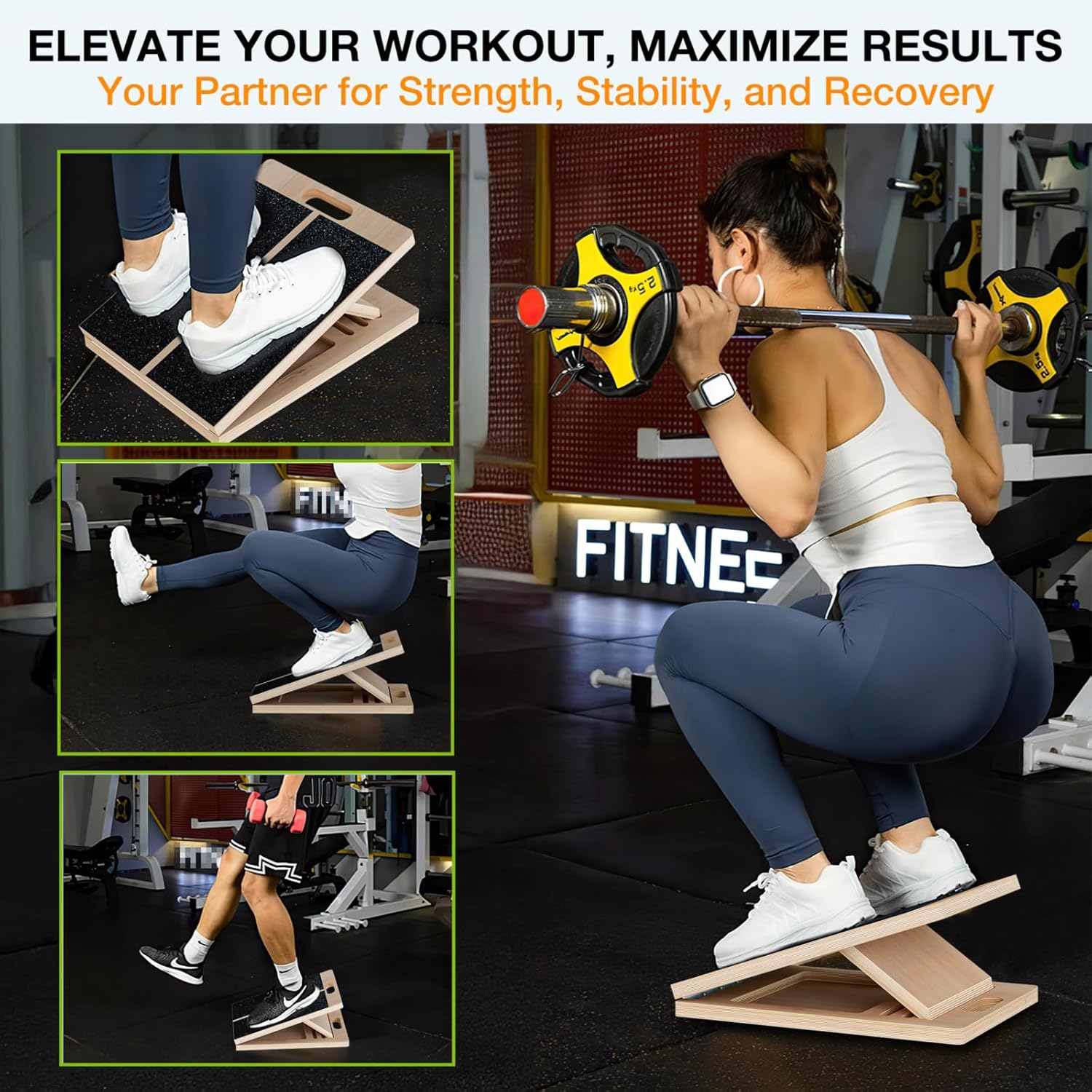 TEMI Slant Board for Calf-Stretching - Wooden Incline Wedge Stretcher for Squats. Foot & Ankle Mobility. Portable Fitness Equipment. Balance Block for Heel Stretch