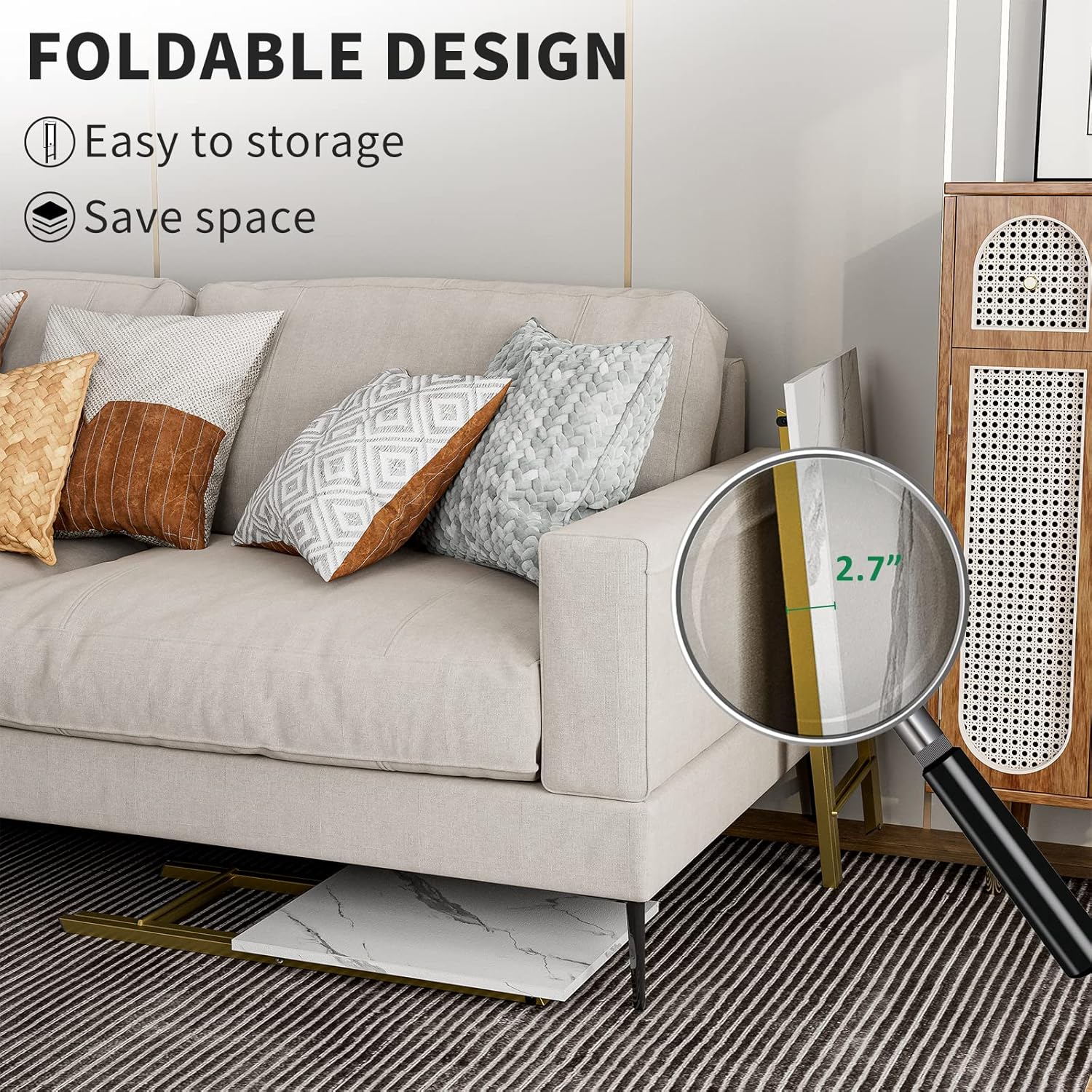 Folding TV Tray Tables. Set of 2 Side Table for Small Place. Snack Eating Tables at Couch. Folding Tables with Removable Serving Tray. Portable End Table Easy Assembly