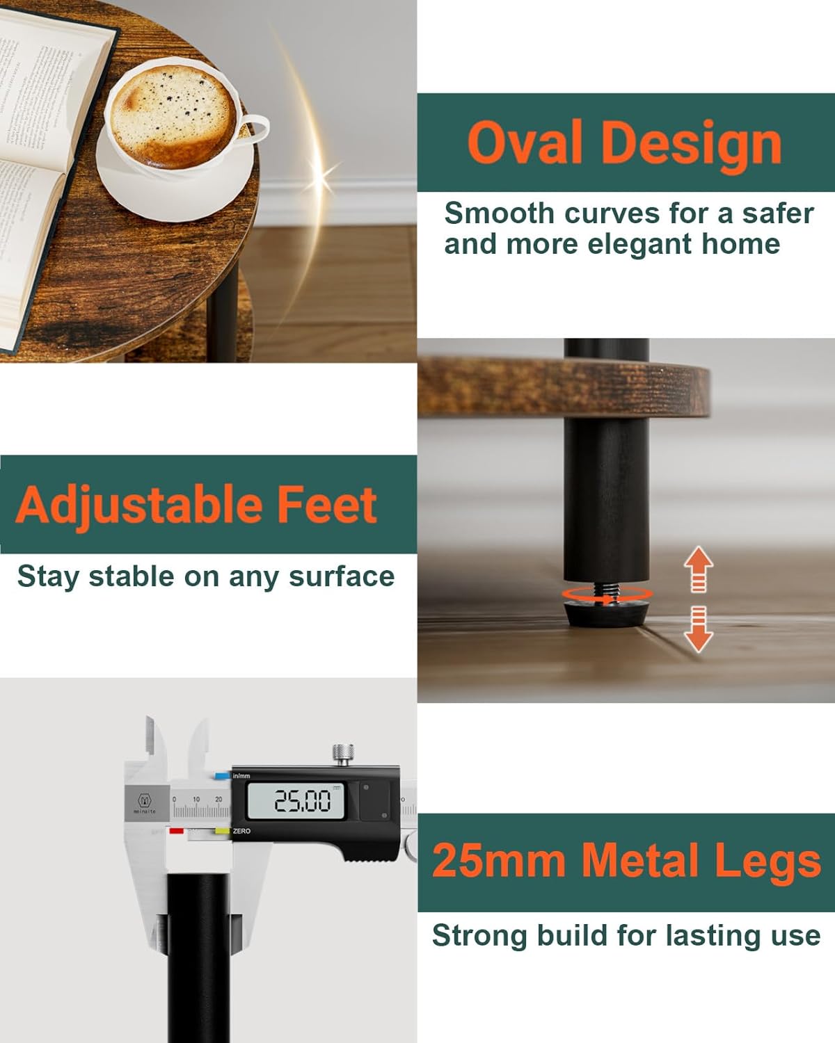 Quality comparison: Frylr uses thickened 25mm metal legs for extra stability vs standard 18mm legs. Smooth oval shape design.