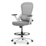 grey drafting chair with black armrest