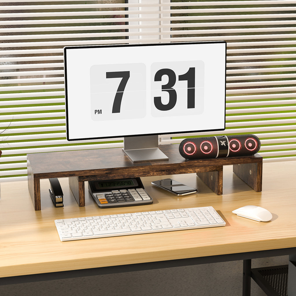 Dual Monitor Stand 3 Shelf Computer Monitor Riser Wood Desktop Stand w –  Frylr